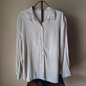 J Jill Love Linen Button Up Long Sleeve Flax Colored Tunic Blouse; Size XL Missy